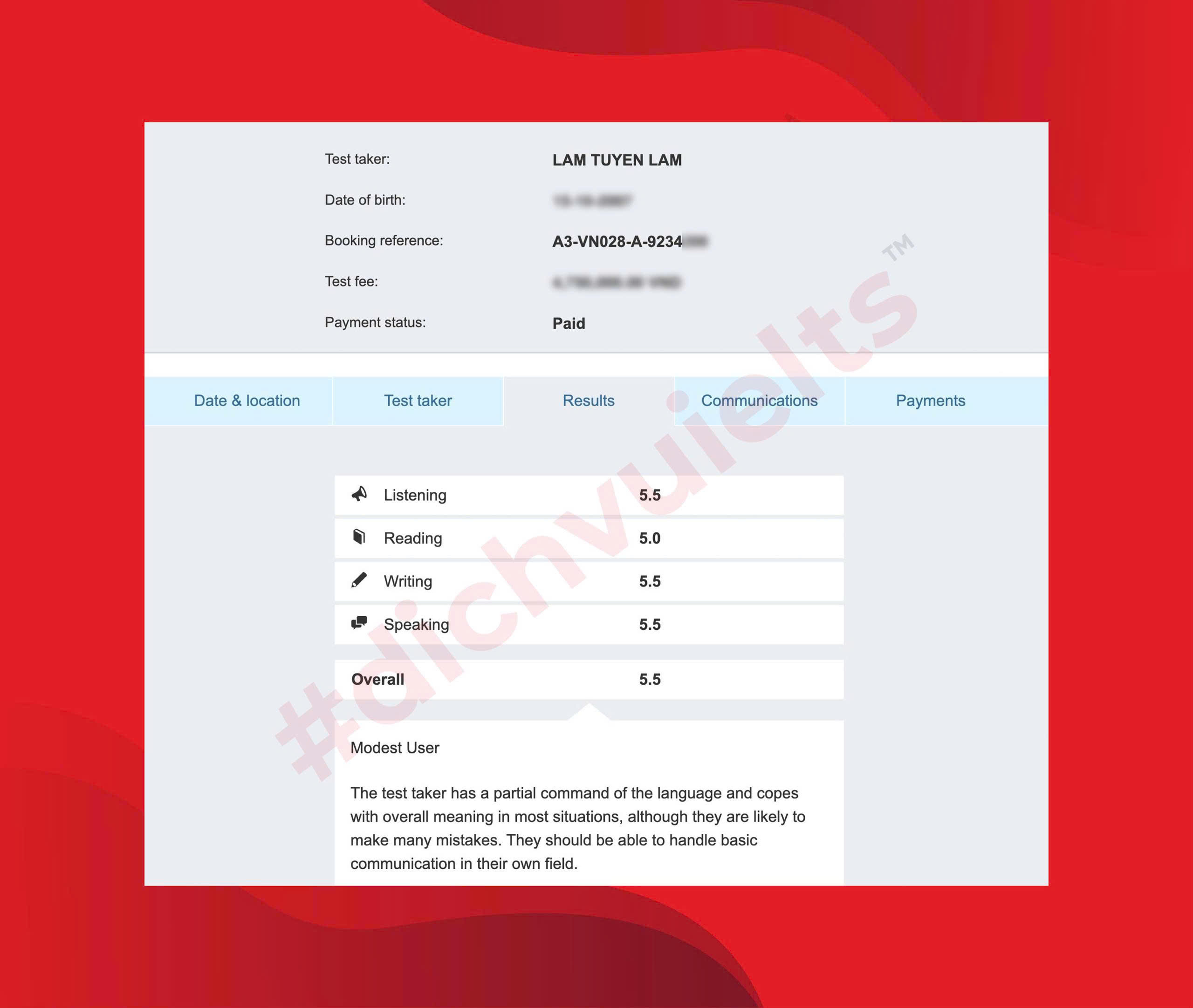 LÂM TUYỀN LAM ĐẠT IELTS 5.5 OVERALL