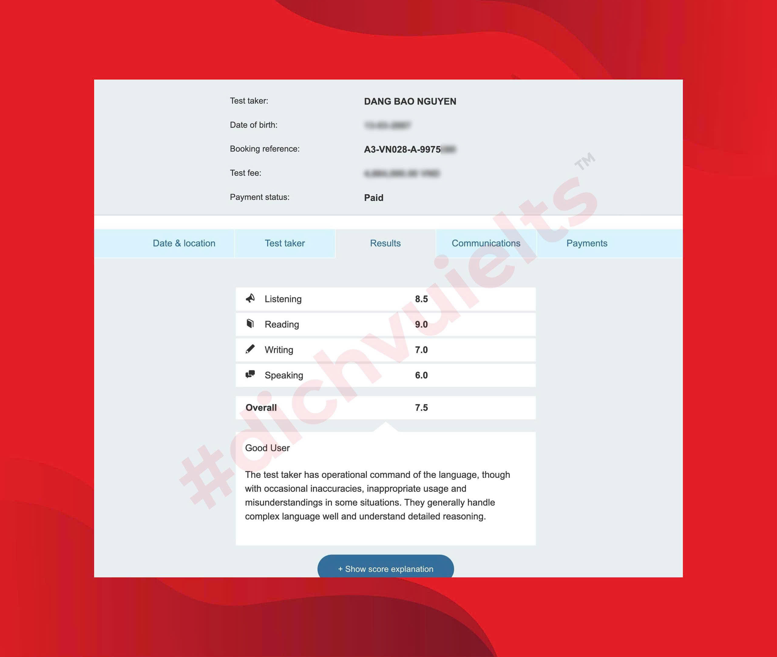 NGUYỄN ĐẶNG BẢO ĐẠT IELTS 7.5 OVERALL