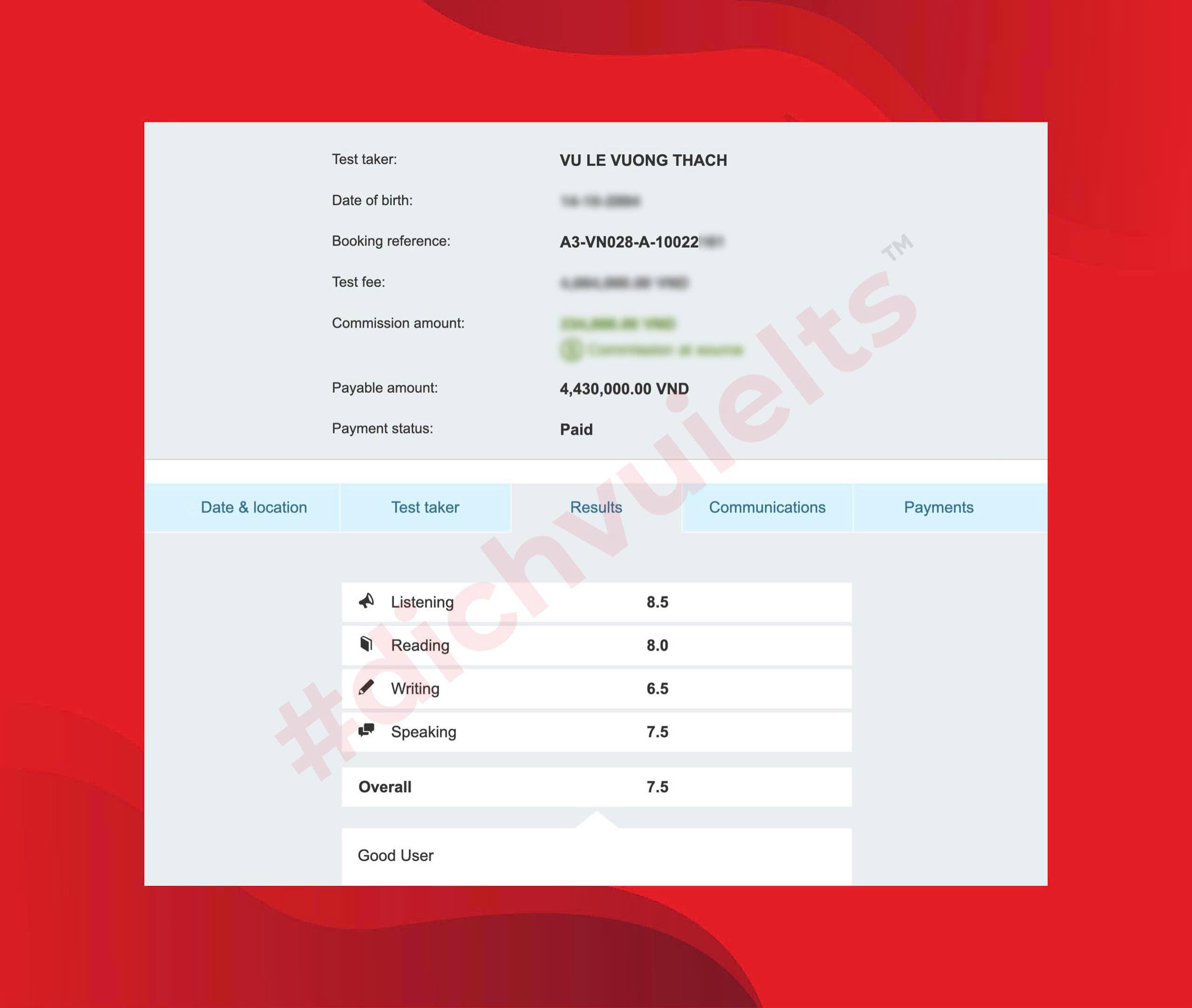 THẠCH VŨ LÊ VƯƠNG ĐẠT IELTS 7.5 OVERALL