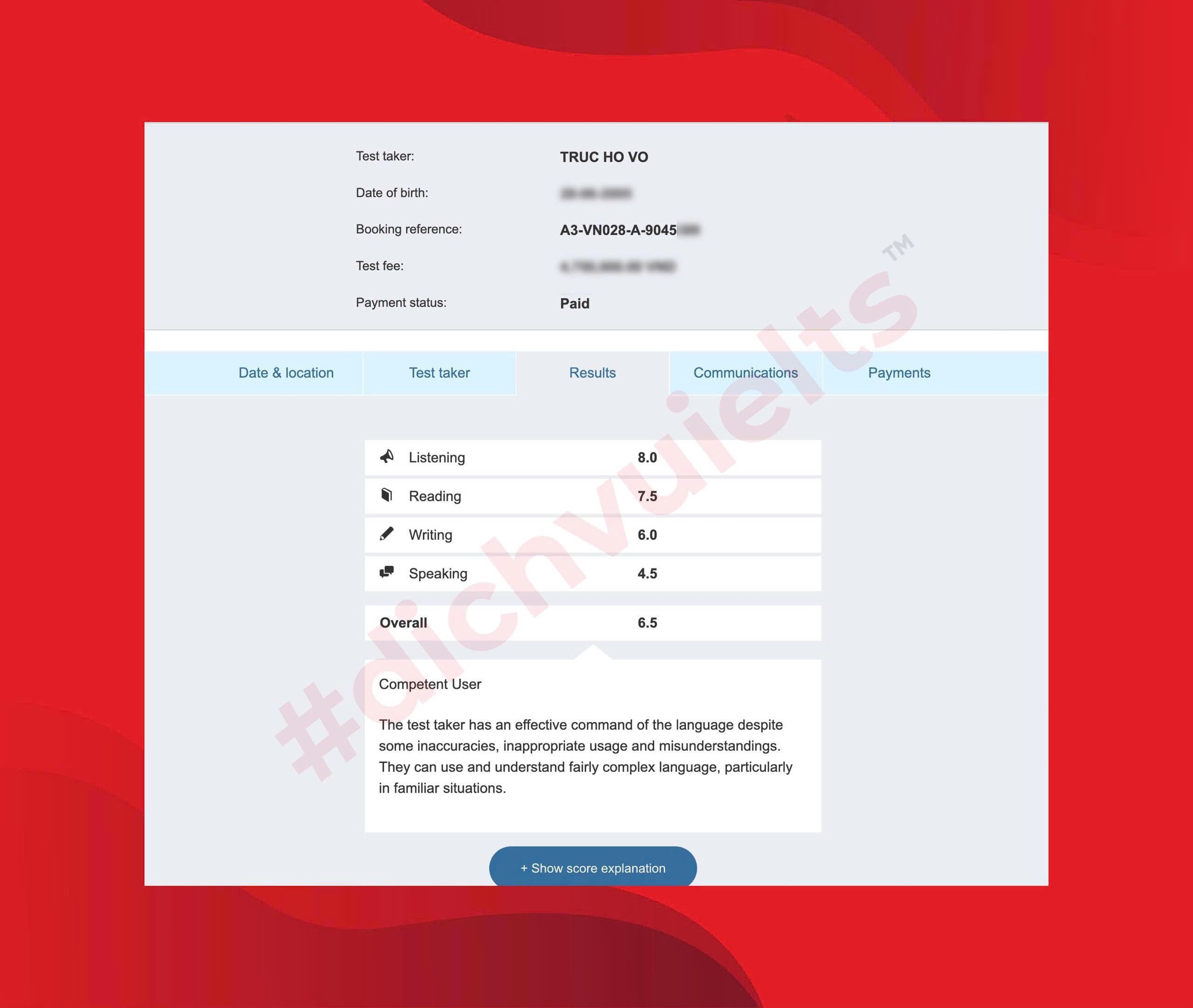 VÕ HỒ TRÚC ĐẠT ĐIỂM IELTS 6.5 OVERALL