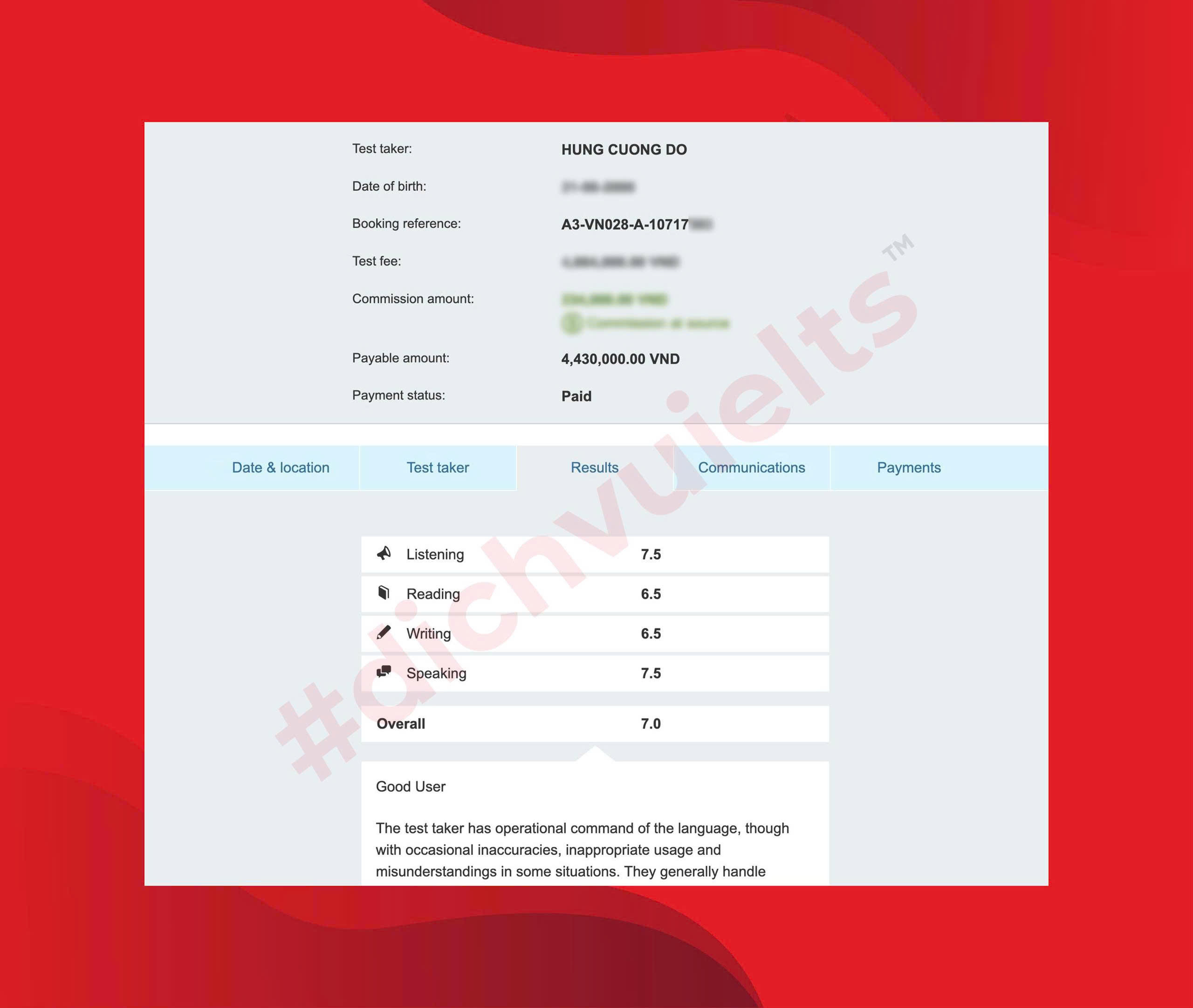 ĐỖ HÙNG CƯỜNG ĐẠT ĐIỂM IELTS 7.0 OVERALL