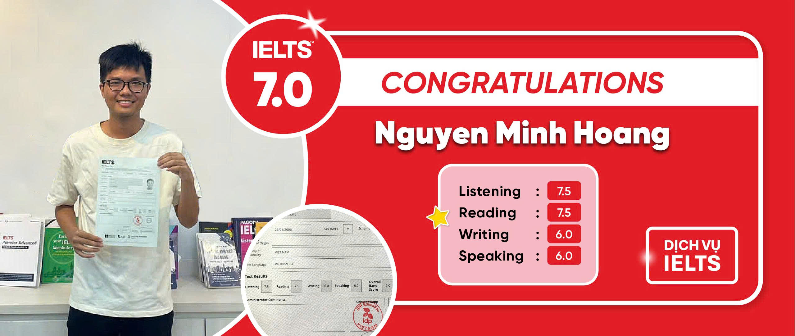 NGUYỄN MINH HOÀNG ĐẠT ĐIỂM IELTS 7.0 OVERALL