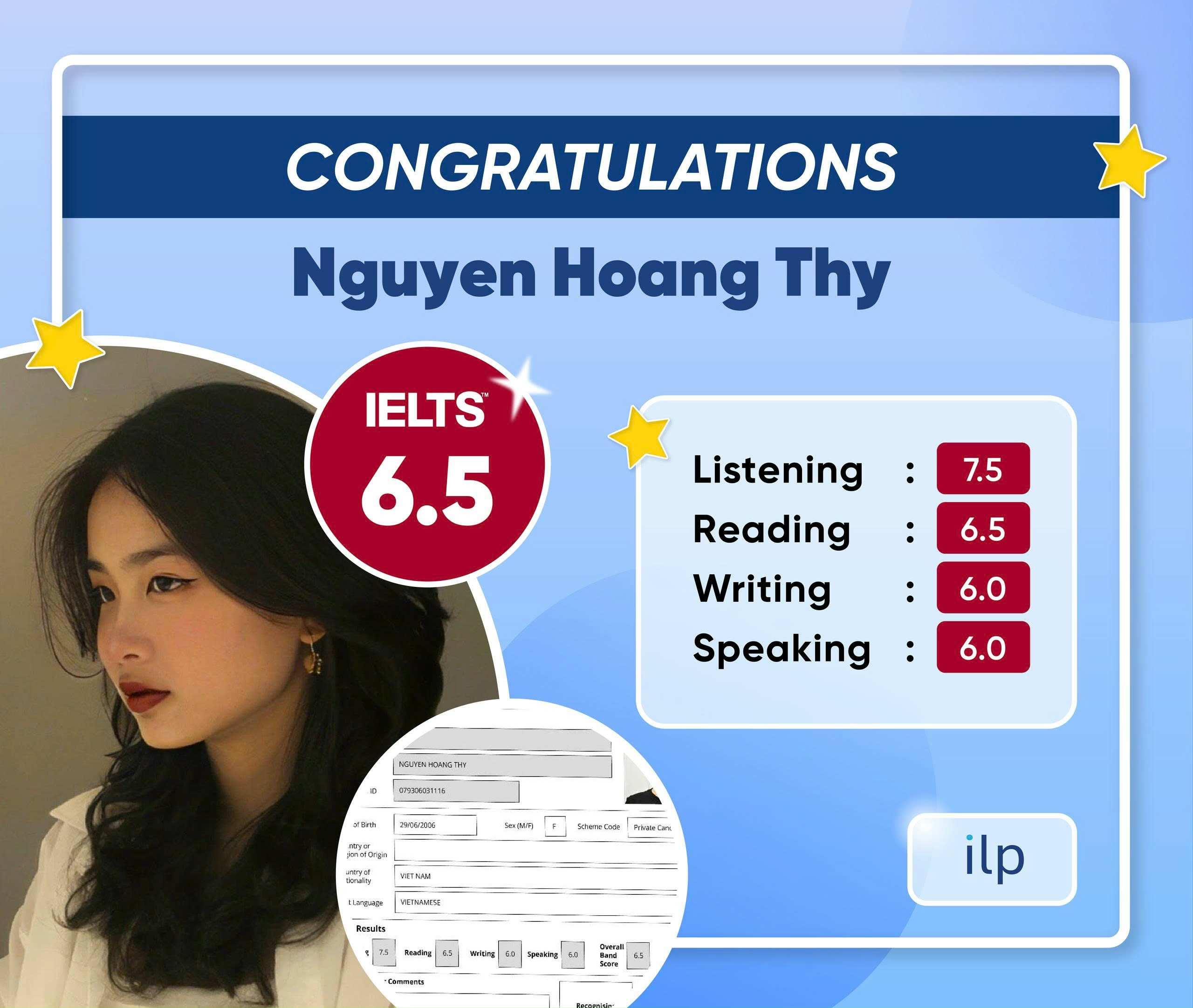 NGUYỄN HOÀNG THY ĐẠT ĐIỂM IELTS 6.5 OVERALL