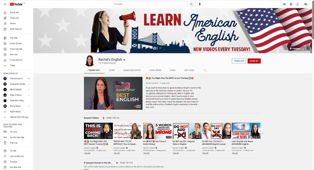 Kênh Youtube luyện IELTS Speaking Rachel English