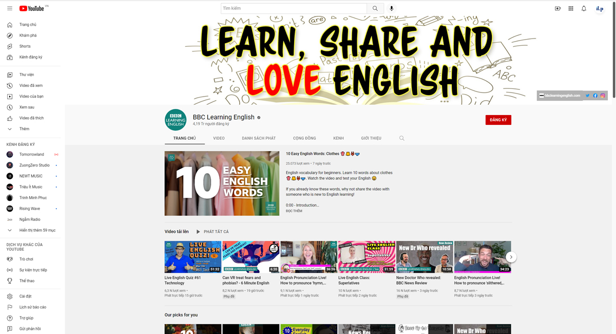 Kênh Youtube luyện IELTS Speaking BBC Learning English 1