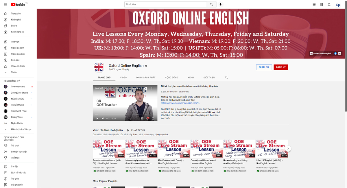 Kênh Youtube luyện IELTS Speaking Oxford Online English 1