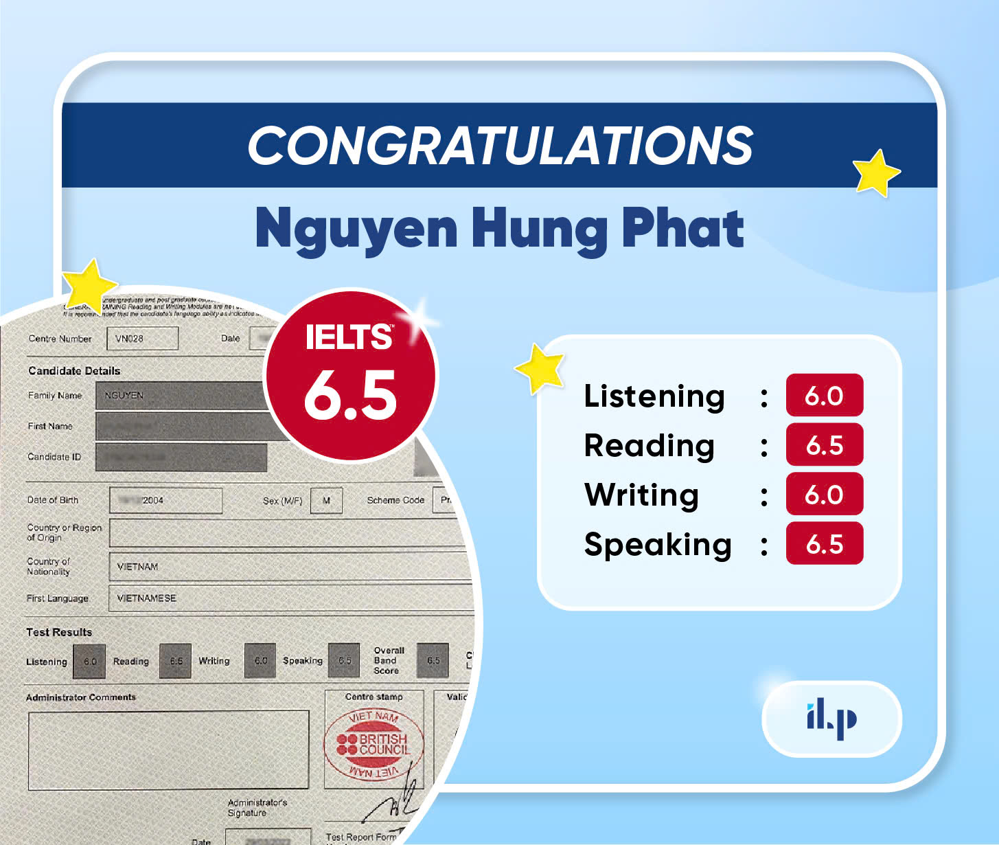 NGUYỄN HƯNG PHÁT ĐẠT ĐIỂM IELTS 6.5 OVERALL