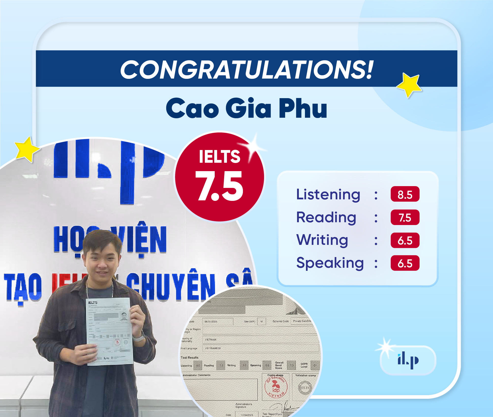 CAO GIA PHÚ ĐẠT IELTS 7.5 OVERALL