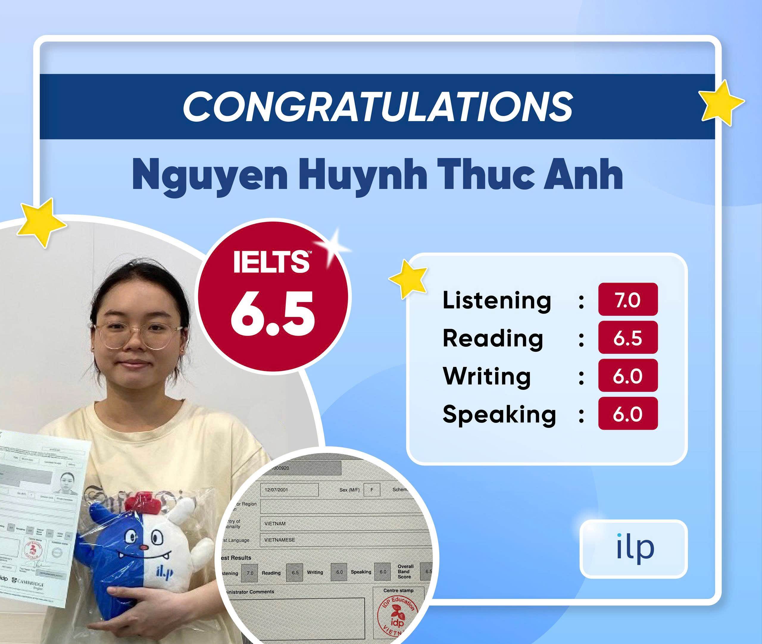 NGUYỄN HUỲNH THỤC ANH ĐẠT IELTS 6.5 OVERALL