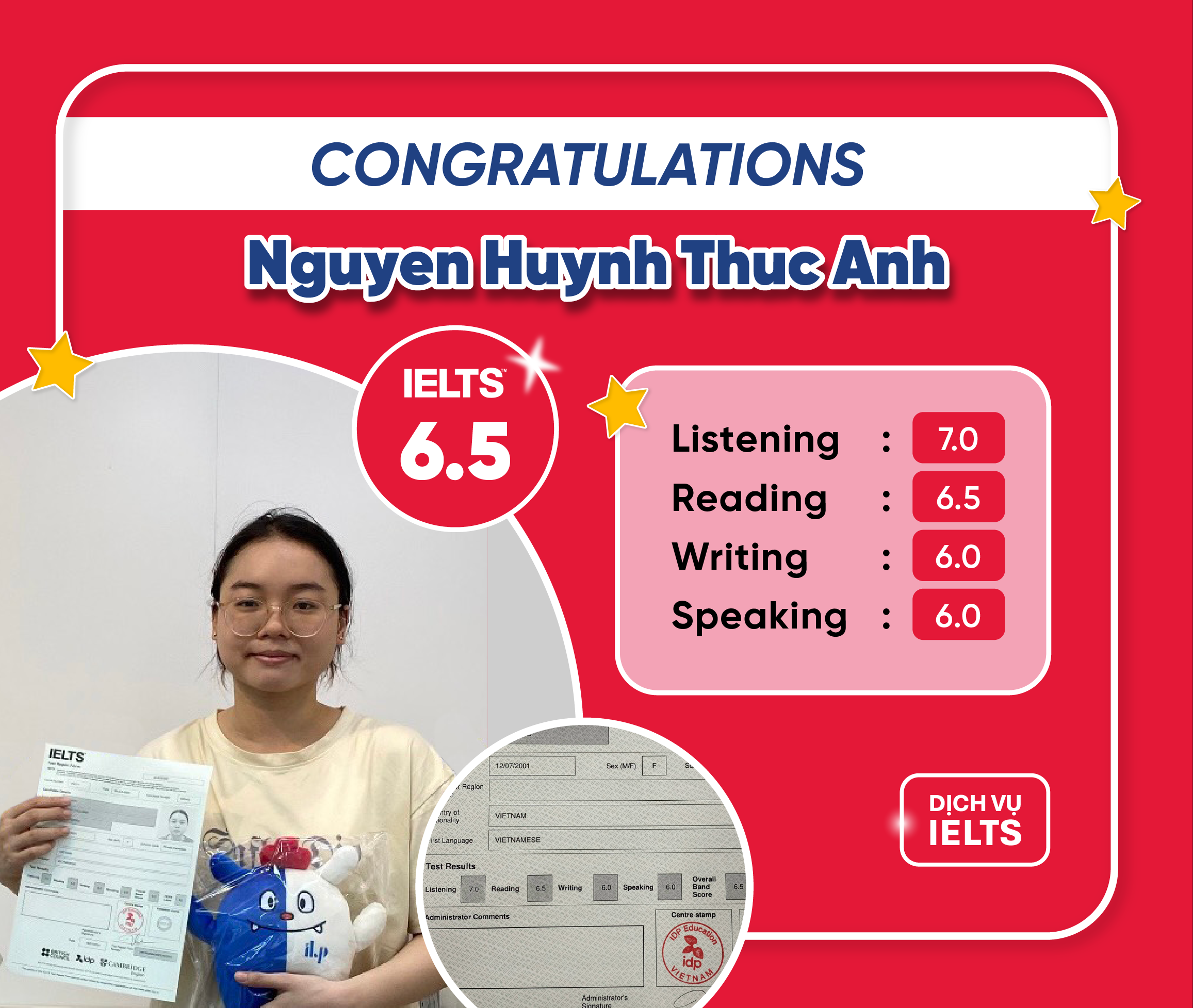 NGUYỄN HUỲNH THỤC ANH ĐẠT IELTS 6.5 OVERALL