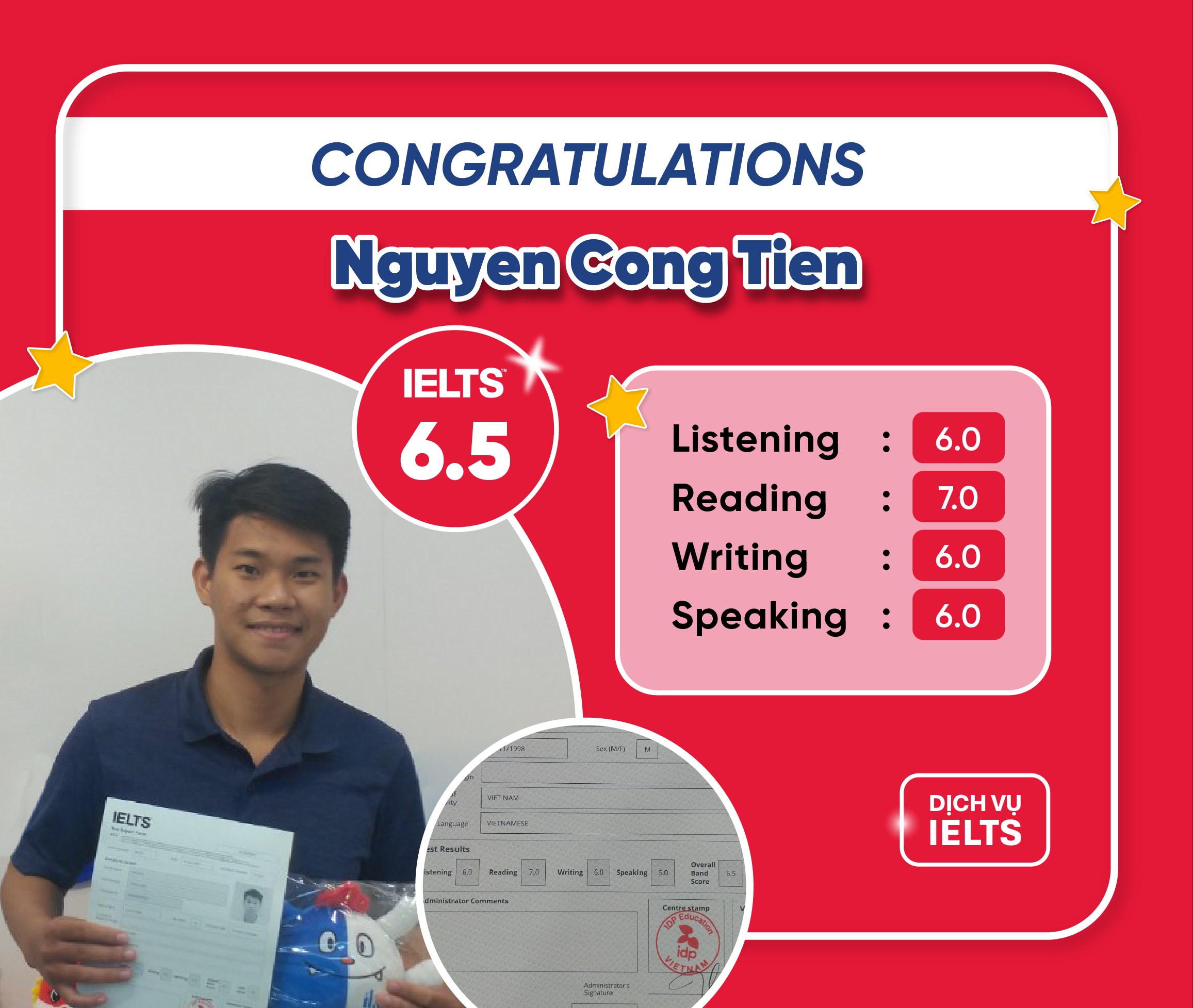 NGUYỄN CÔNG TIẾN ĐẠT IELTS 6.5 OVERALL