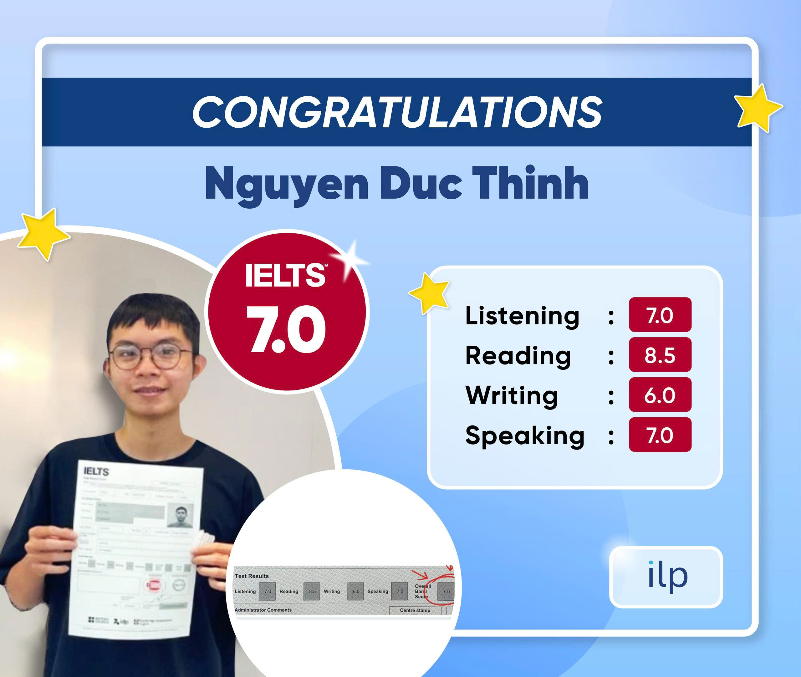 NGUYỄN ĐỨC THỊNH ĐẠT ĐIỂM IELTS 7.0 OVERALL
