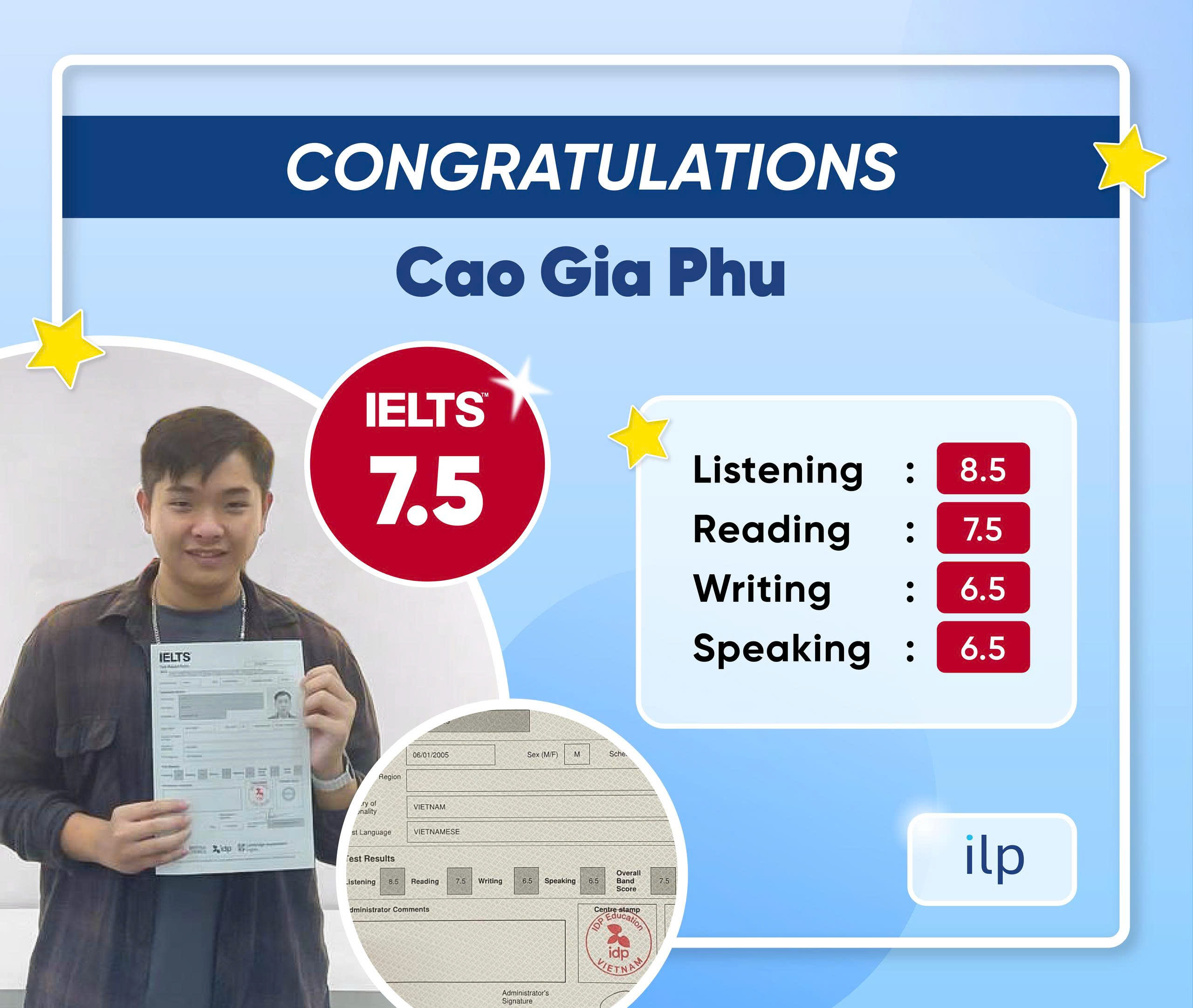 CAO GIA PHÚ ĐẠT IELTS 7.5 OVERALL