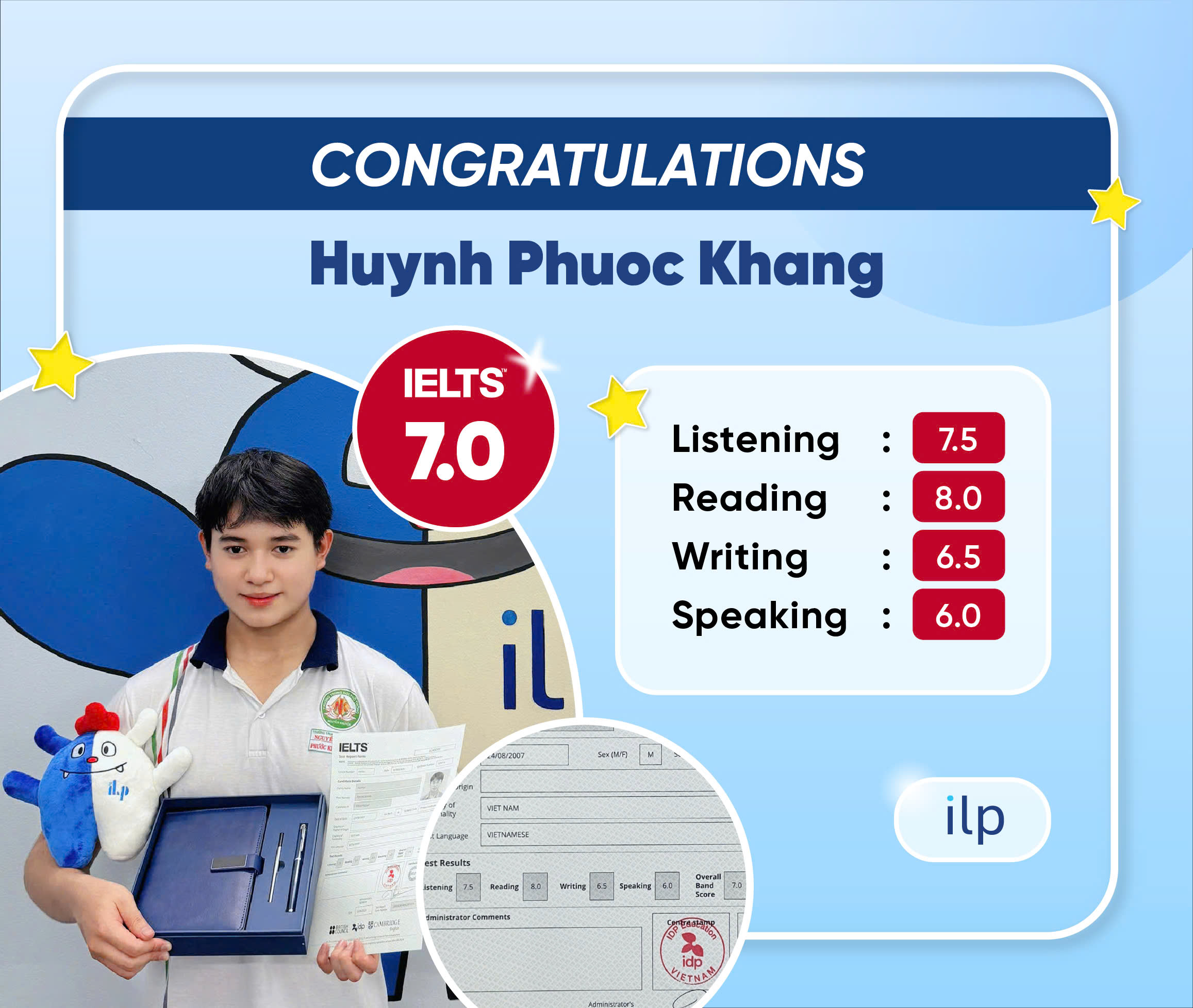 HUỲNH PHƯỚC KHANG ĐẠT IELTS 7.0 OVERALL