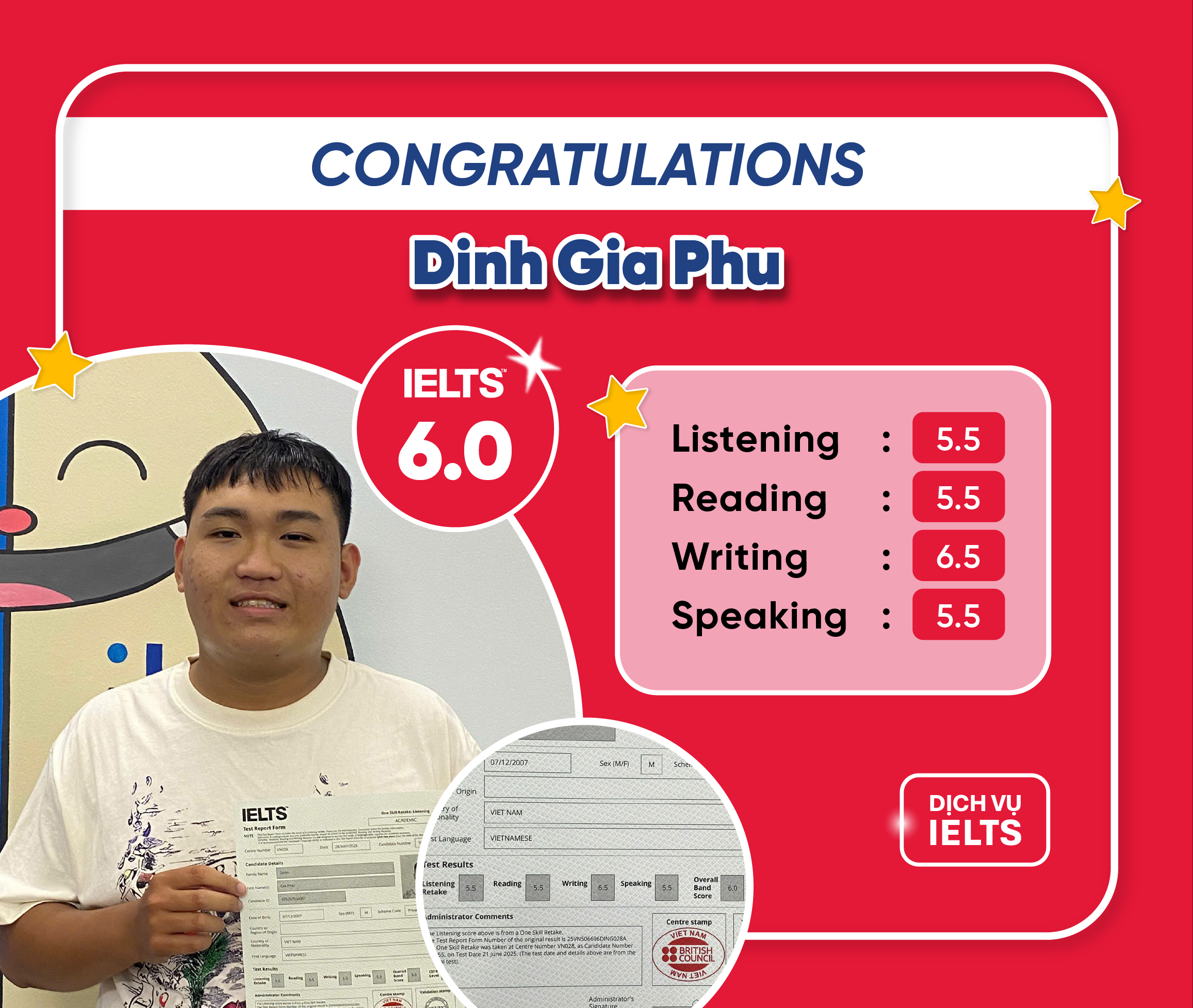 ĐINH GIA PHÚ ĐẠT IELTS 6.0 OVERALL