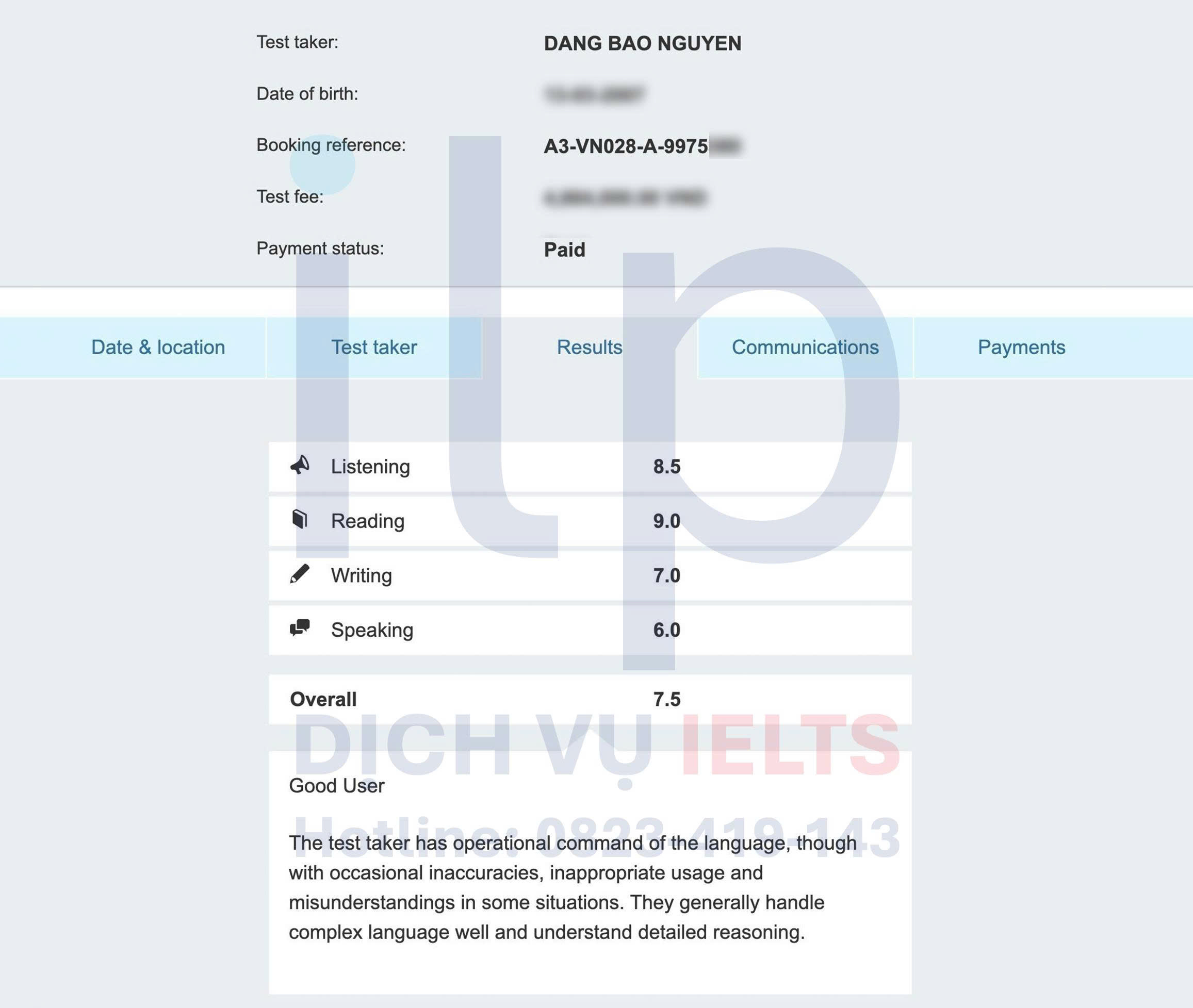 NGUYỄN ĐẶNG BẢO ĐẠT IELTS 7.5 OVERALL