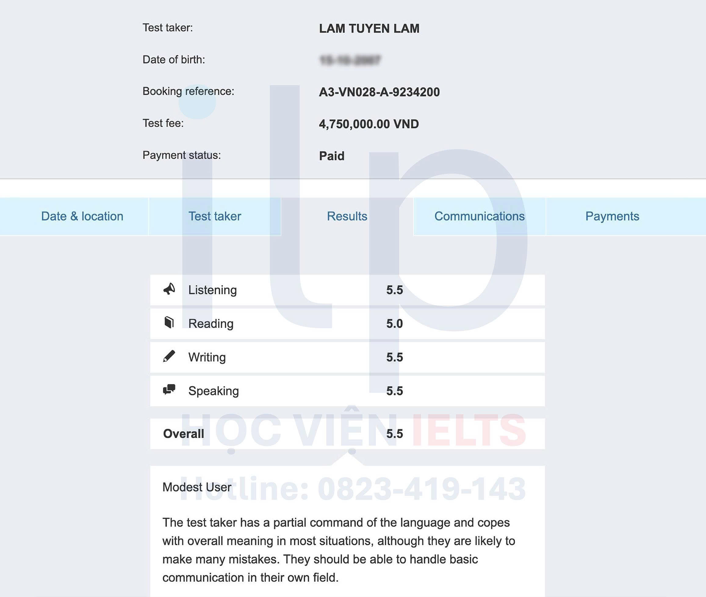 LÂM TUYỀN LAM ĐẠT IELTS 5.5 OVERALL