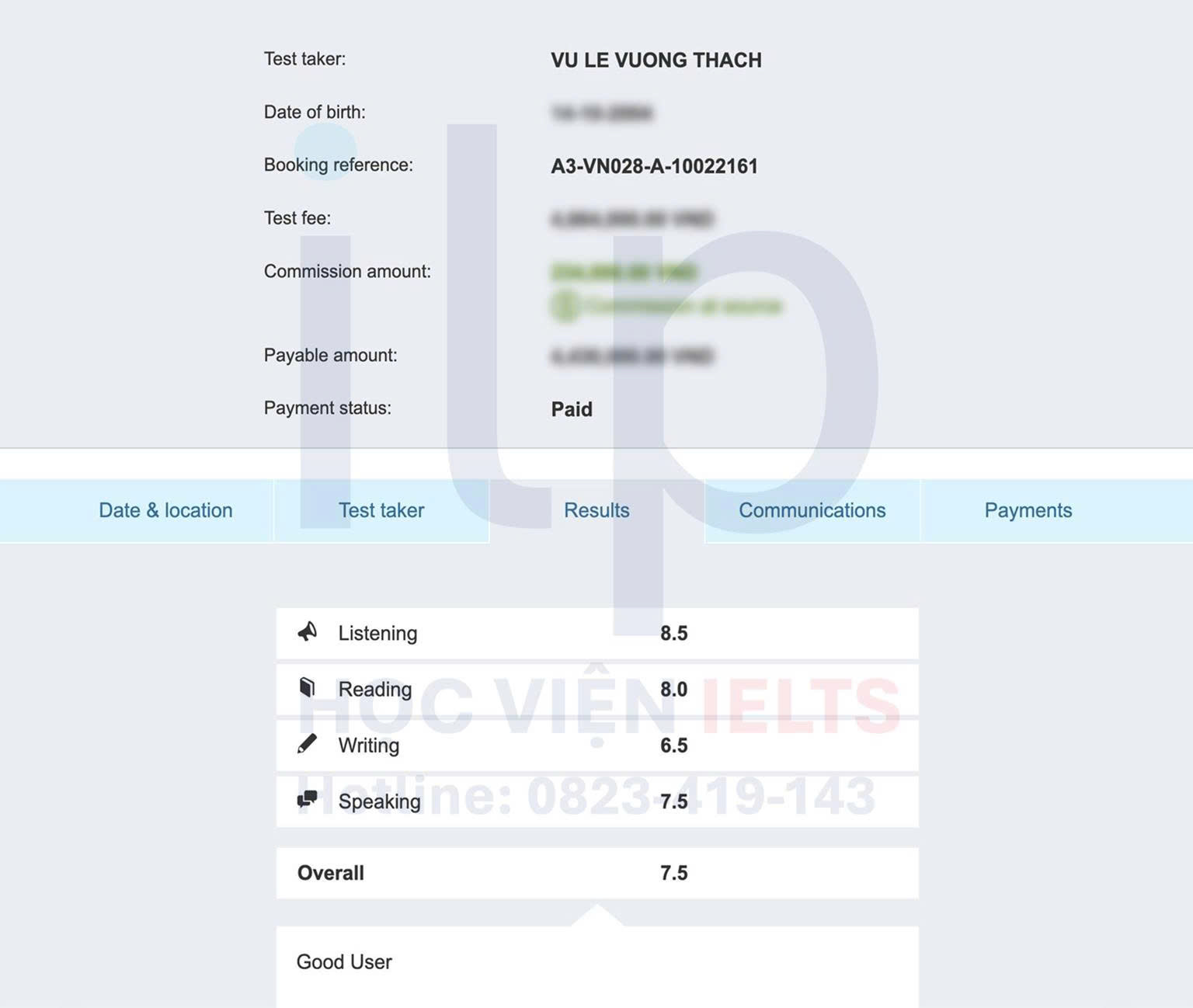 THẠCH VŨ LÊ VƯƠNG ĐẠT IELTS 7.5 OVERALL