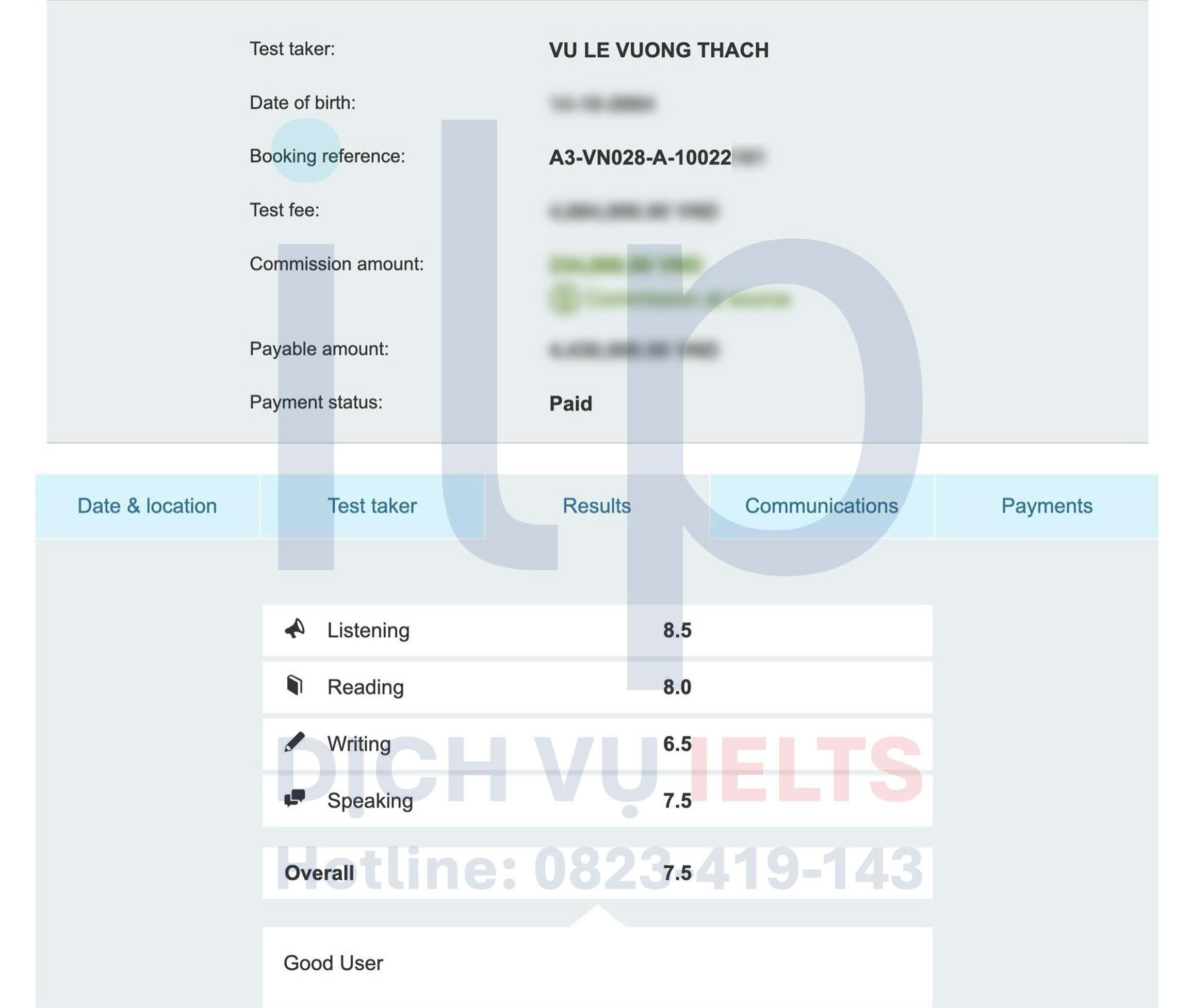 THẠCH VŨ LÊ VƯƠNG ĐẠT IELTS 7.5 OVERALL