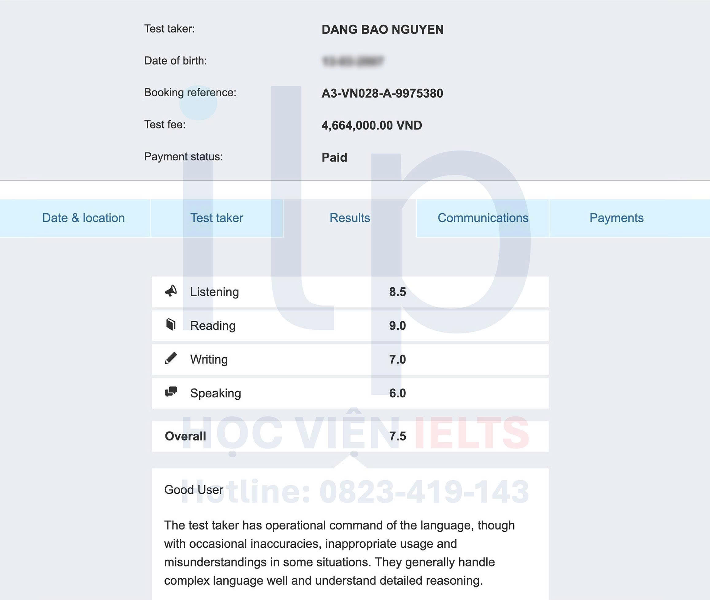 NGUYỄN ĐẶNG BẢO ĐẠT IELTS 7.5 OVERALL