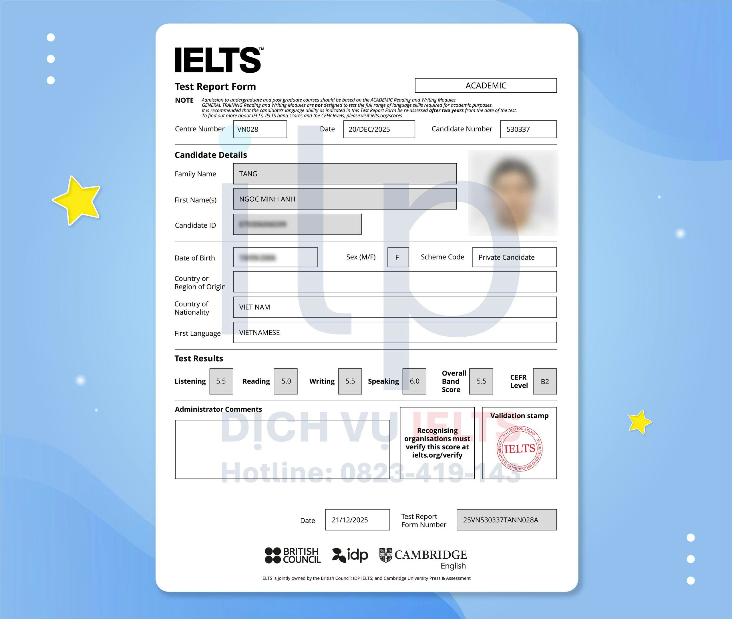 TĂNG NGỌC MINH ANH ĐẠT IELTS 5.5 OVERALL