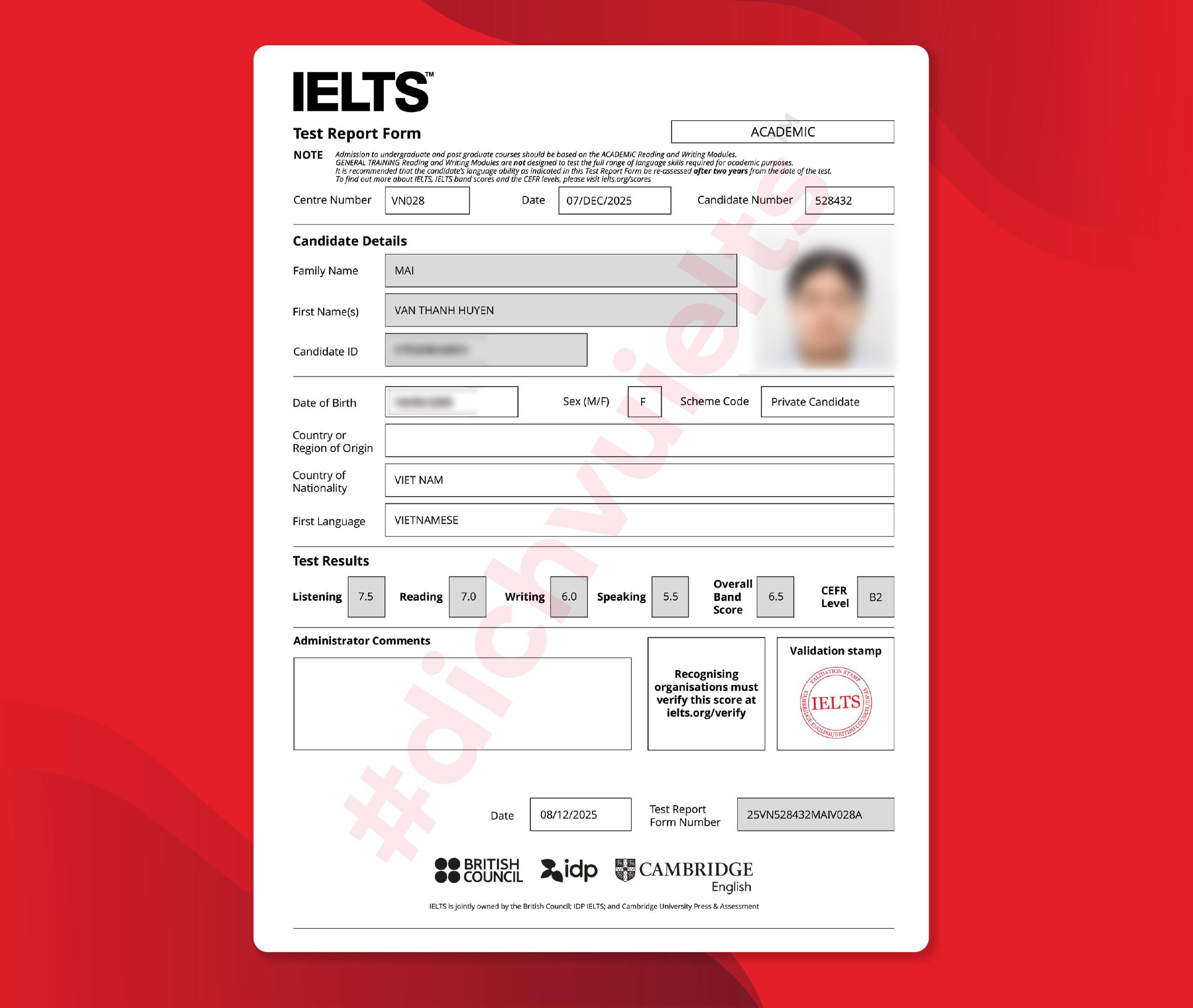MAI THANH HUYỀN ĐẠT IELTS 6.5 OVERALL