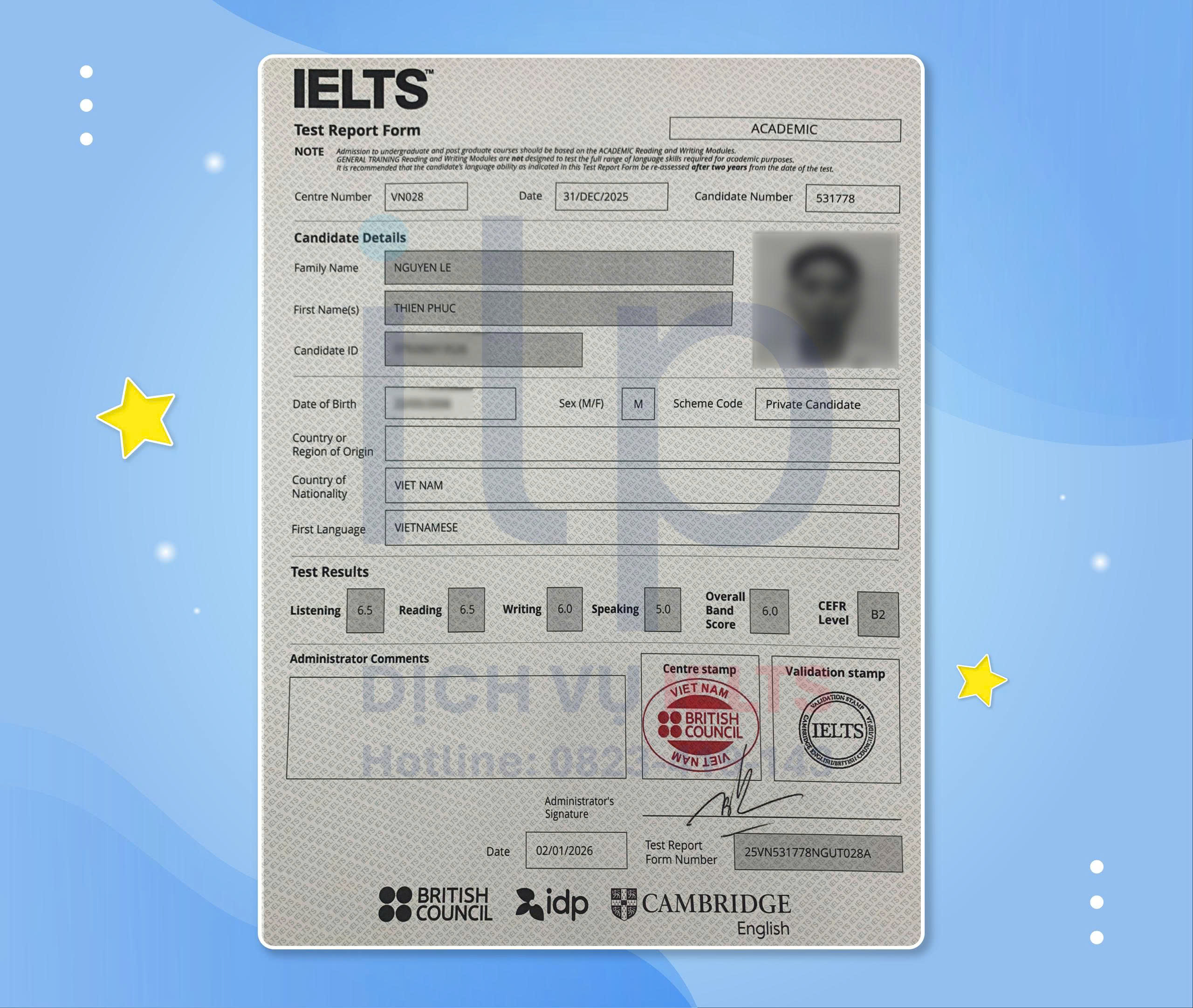 NGUYỄN LÊ THIÊN PHÚC ĐẠT IELTS 6.0 OVERALL