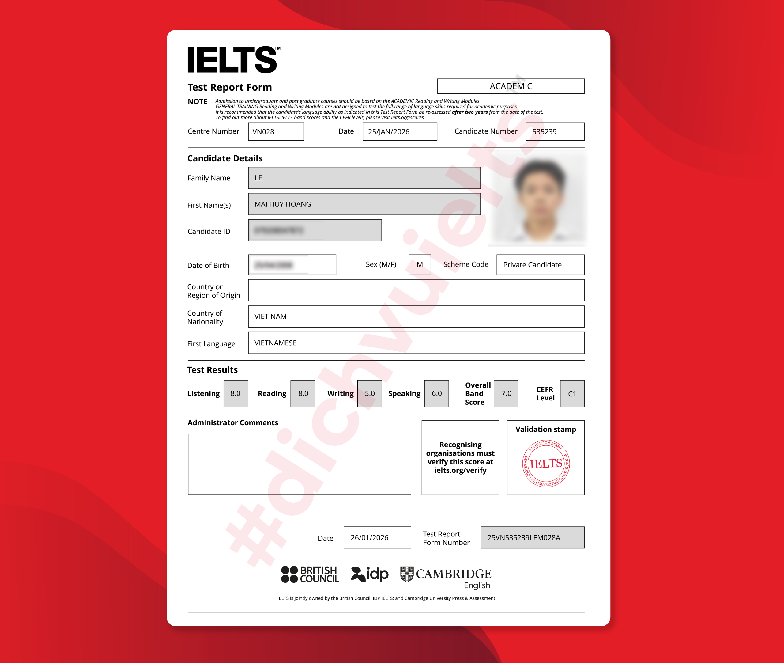 LÊ MAI HUY HOÀNG ĐẠT IELTS 7.0 OVERALL