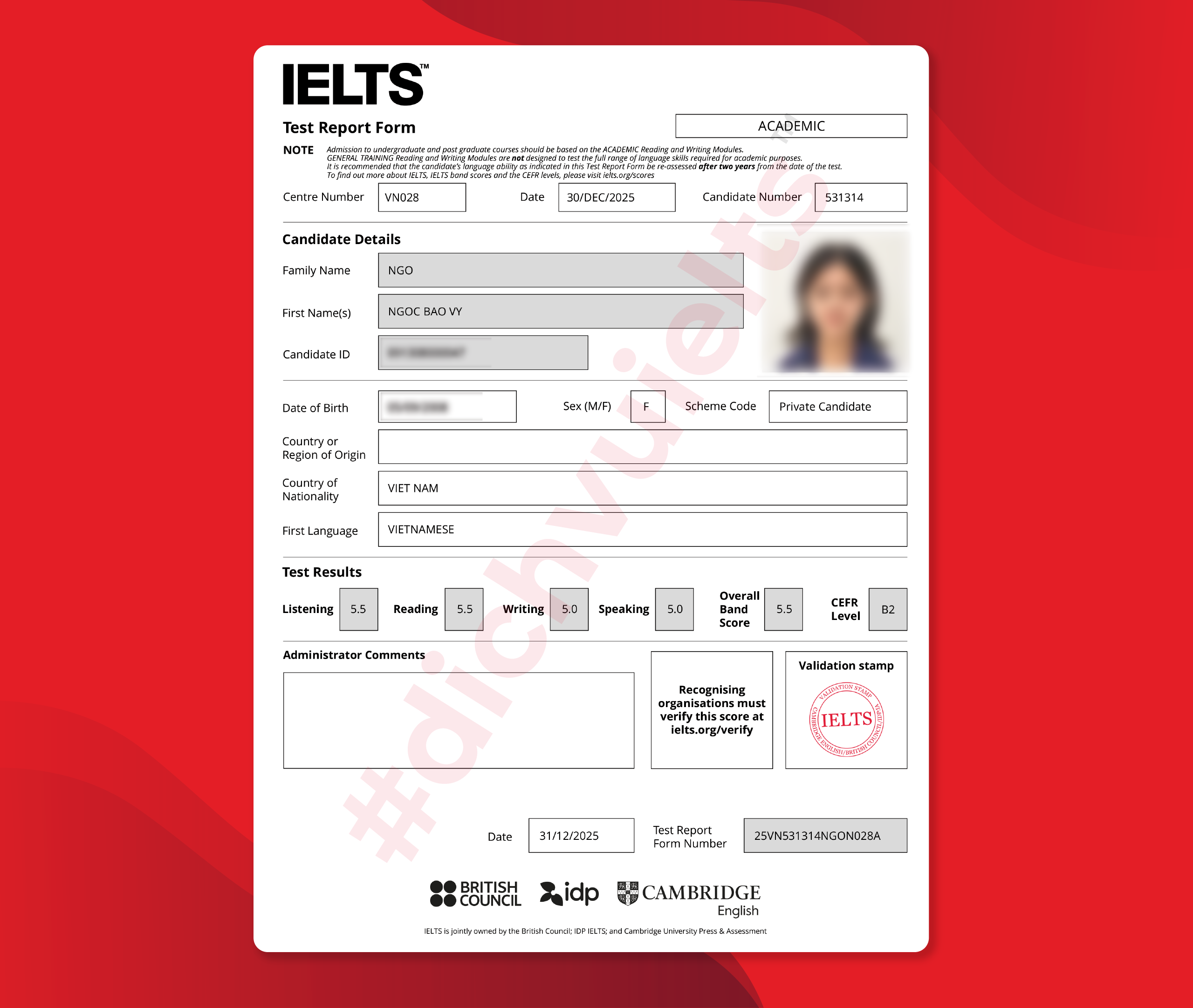 NGÔ NGỌC BẢO VY ĐẠT IELTS 5.5 OVERALL