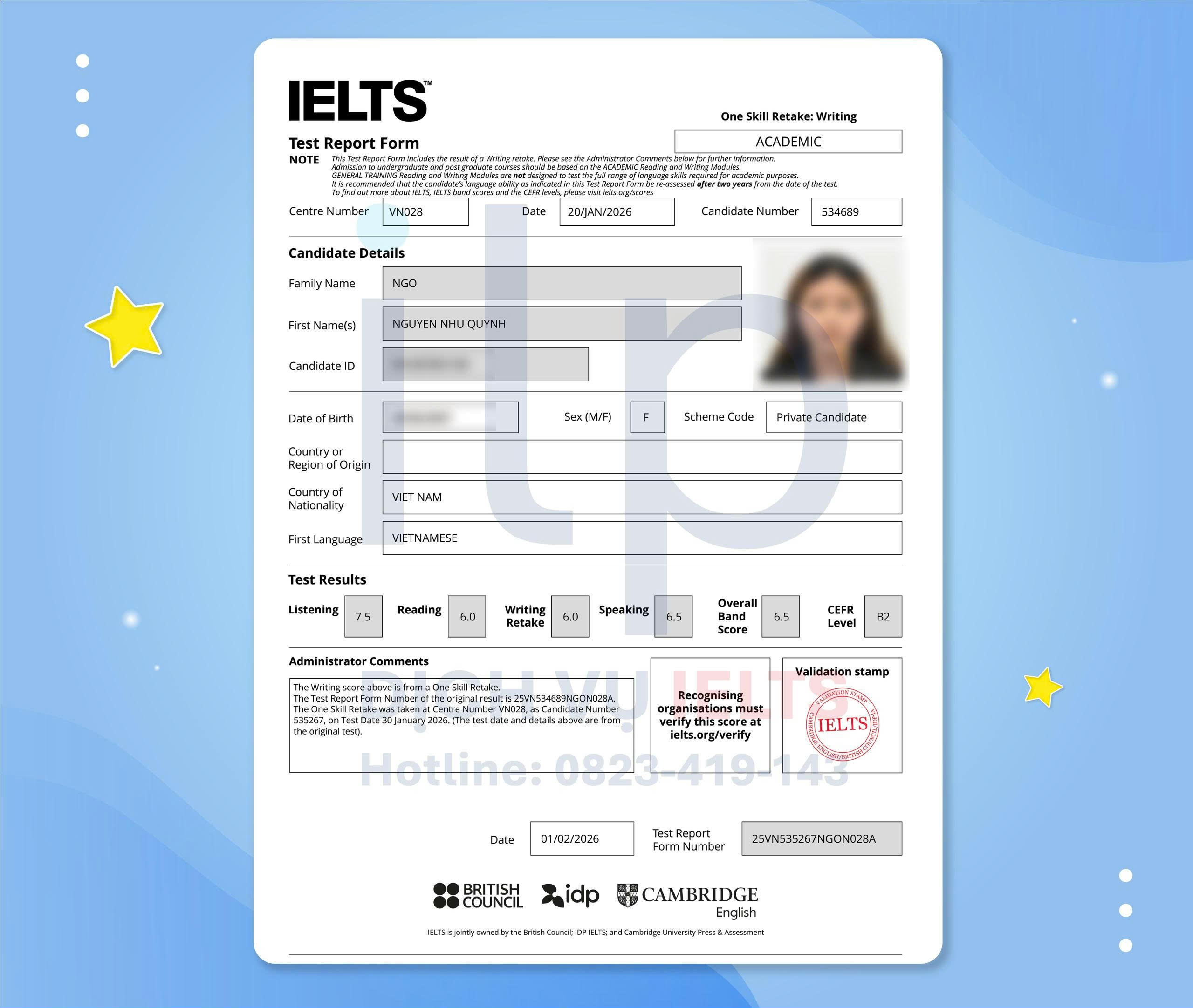NGÔ NGUYỄN NHƯ QUỲNH ĐẠT IELTS 6.5 OVERALL