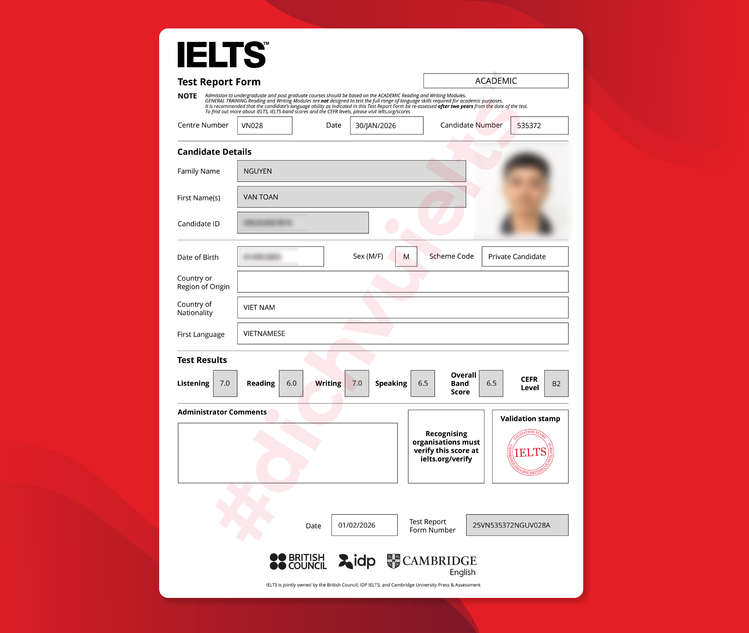 NGUYỄN VĂN TOÀN ĐẠT IELTS 6.5 OVERALL