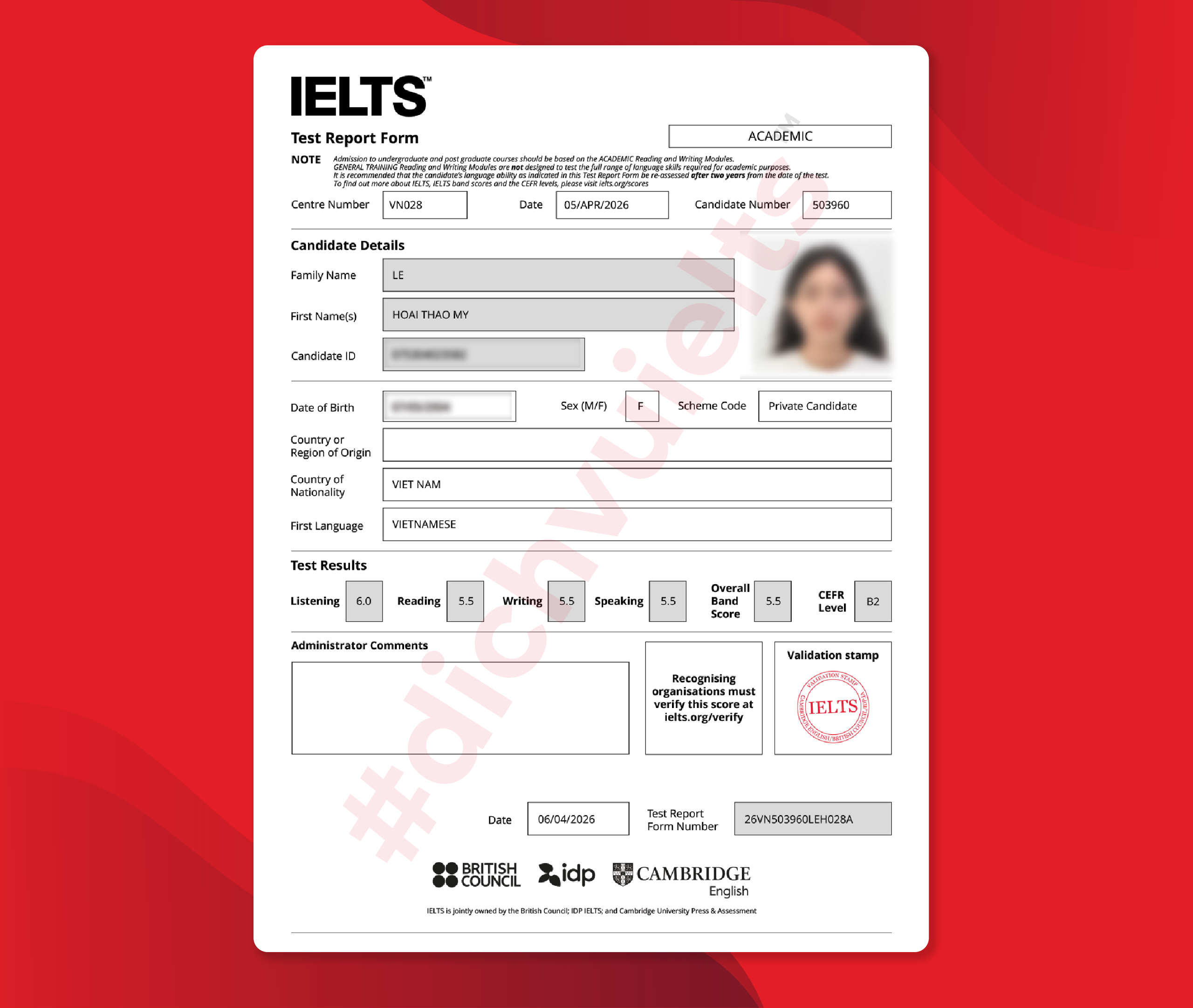 LÊ HOÀI THẢO MY IELTS 5.5 OVERALL VỚI DỊCH VỤ IELTS