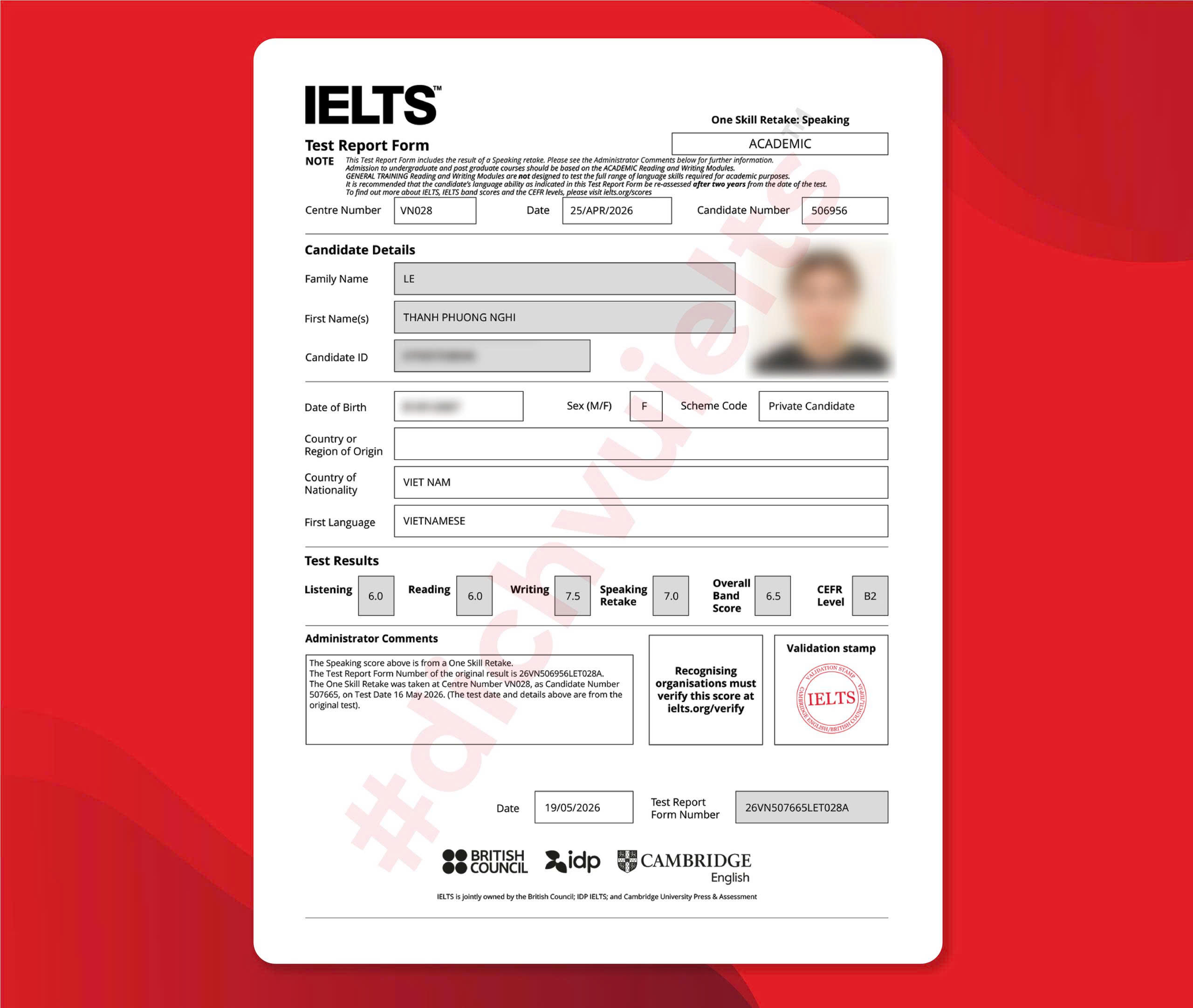 LÊ THANH PHƯƠNG NGHI ĐẠT IELTS 6.5 OVERALL VỚI DỊCH VỤ IELTS