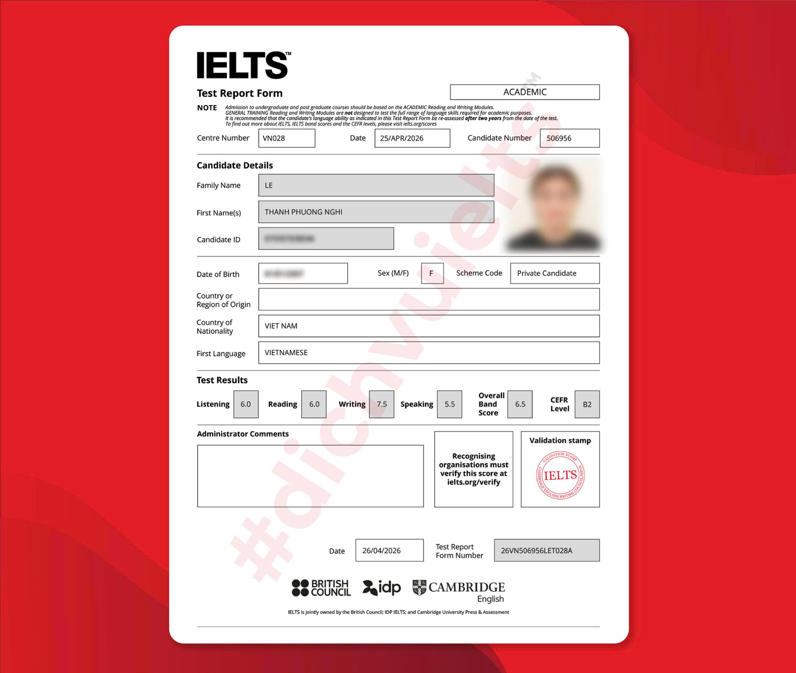 LÊ THANH PHƯƠNG NGHI ĐẠT IELTS 6.5 OVERALL VỚI DỊCH VỤ IELTS